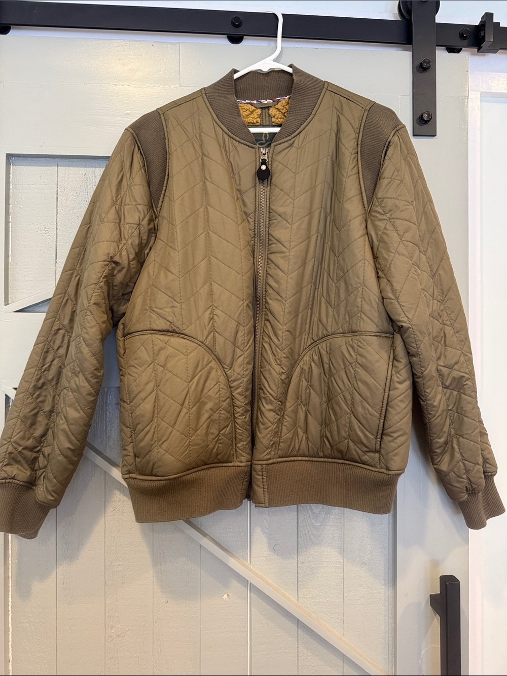 Prana Olive Quilted Bomber Jacket